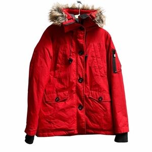 Ecko Red Down Puffer Jacket Parka Faux Fur Hood Red Size S